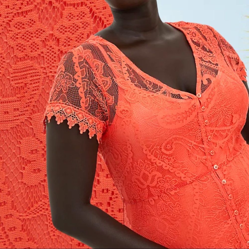 Torrid Lace Coral Button Front Skater Maxi Dress Sizes: 1XL 2XL  3XL NWT - Picture 3 of 16